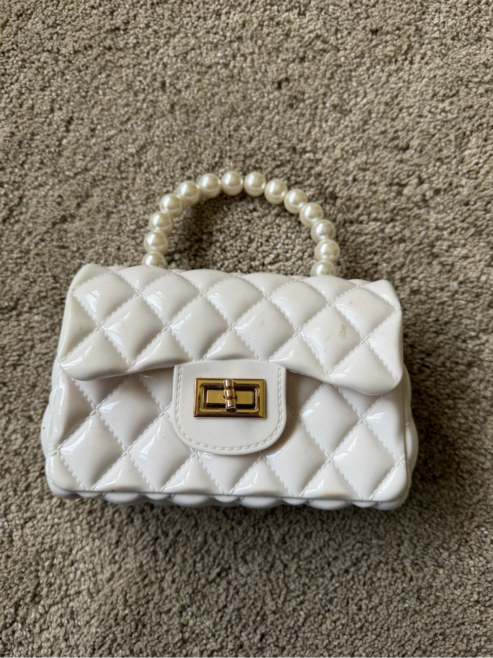 Pearl-Handle Quilted Patent Mini Bag in White